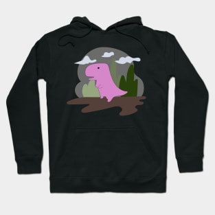 Cartoon funny pink dinosaur in Jurassic world Hoodie